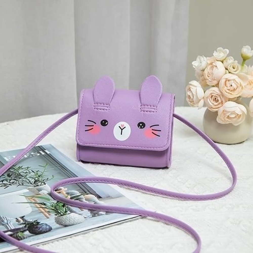 Kids Cute Bunny Face Crossbody Bags, 1 Lavender & 1 Beige, Child Purse - Picture 7 of 10